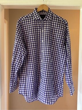 Ledbury Long-Sleeve Purple and White Check Button-Down Shirt